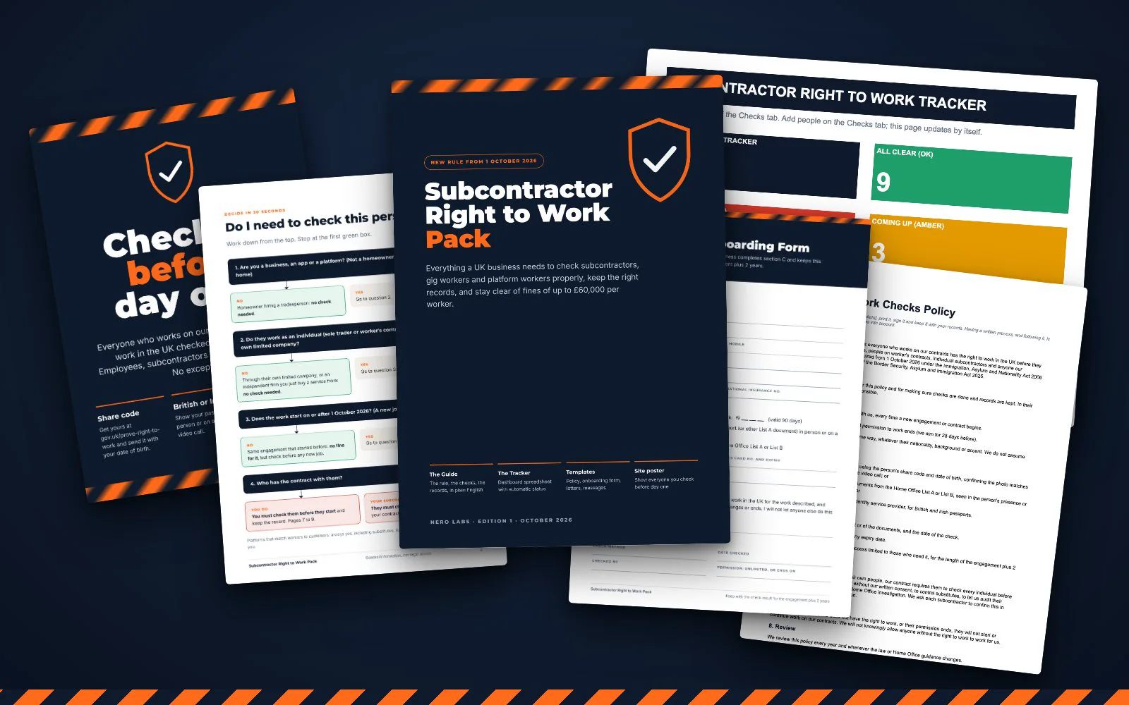 The Subcontractor Right to Work Pack: guide, tracker spreadsheet, policy, onboarding form, poster and templates
